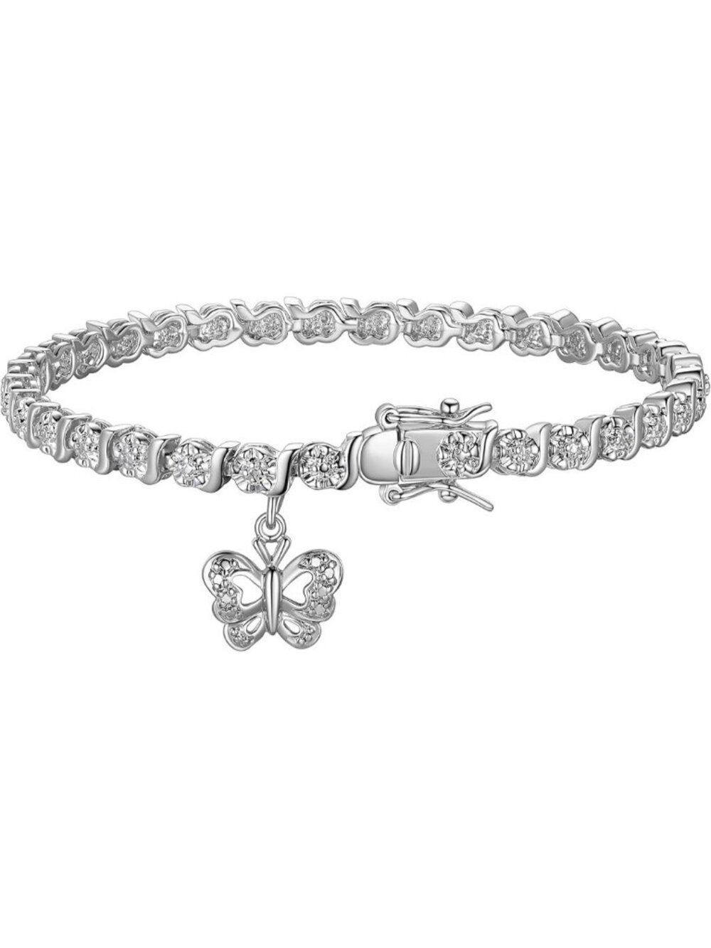 Butterfly Silver, Plated Diamond Accent Tennis Bracelet  S-Link Chain